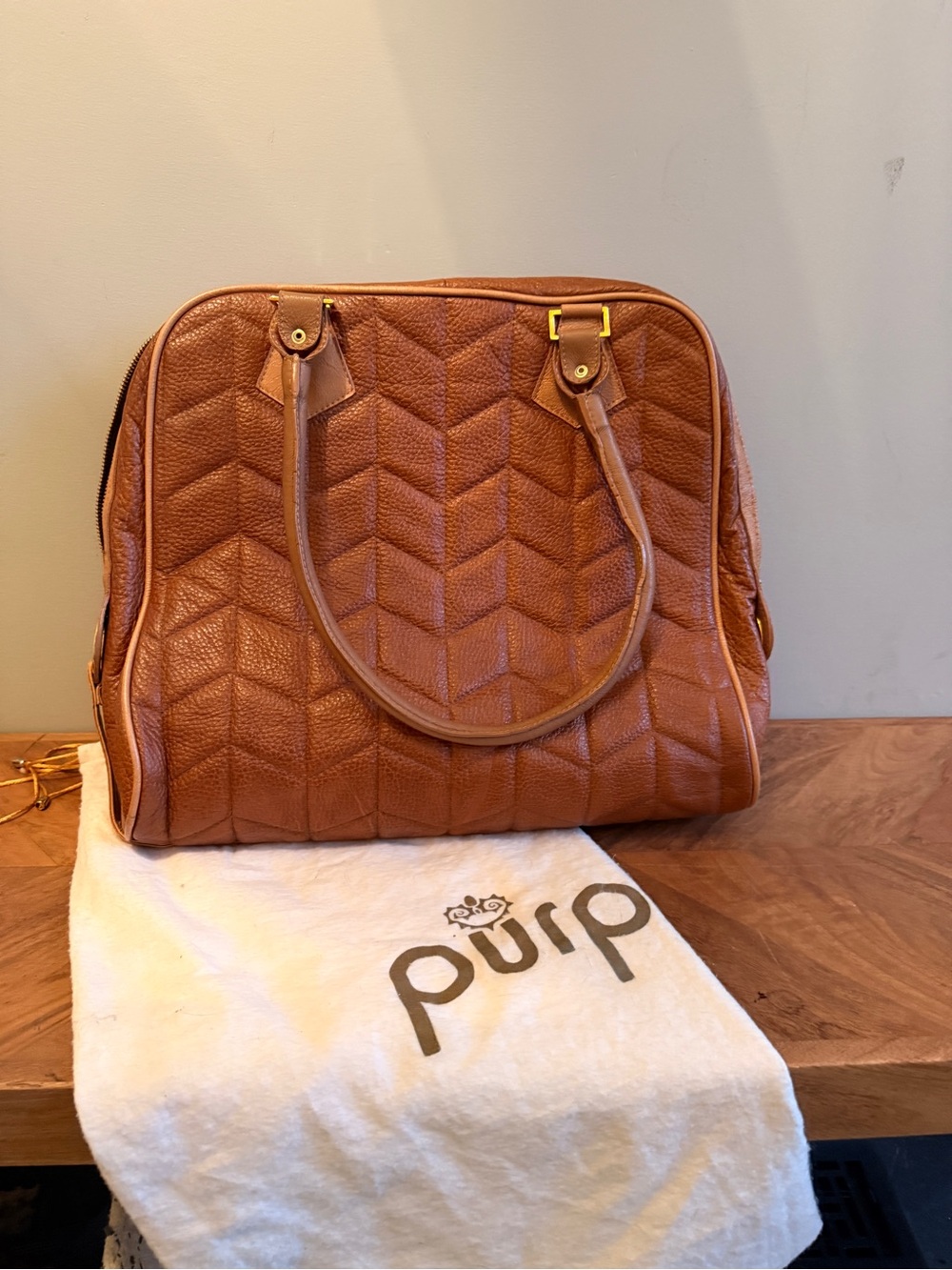 Quilted Leather Shoulder Bag in Cognac